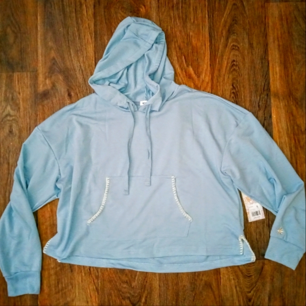 Kensie Women's Grommet Sleeve Hoodie Sweatshirt L Blue